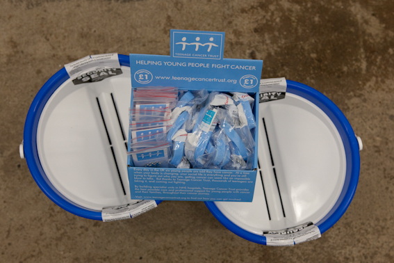 Teenage Cancer Trust Buckets Ready for the Exhibition and gig