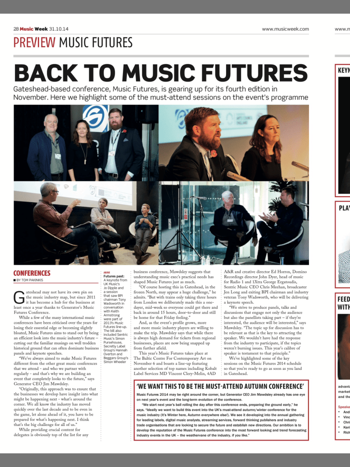 Music Futures Conference images featured in Music Week - 31st October 2014